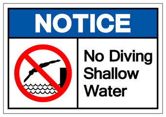Notice No Diving Shallow Water Symbol, Vector  Illustration, Isolated On White Background Label. EPS10