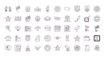 Usa elections line style 50 icon set vector design