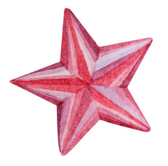 Watercolor hand-drawn red star christmas decoration isolated on white background. Art creative object for card, celebration, wallpaper,  textile, wrapping