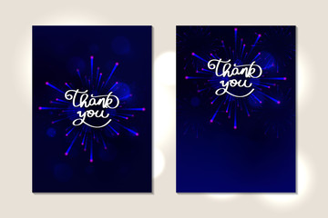 Greeting card thank you hand writing with night sky and firework