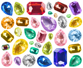 Set of different bright gemstones isolated on white