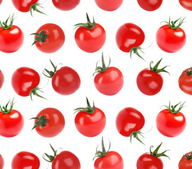 Collage with ripe tomatoes on white background. Pattern design