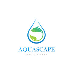 Aquascape, fish, water and leaf logo design vector illustration