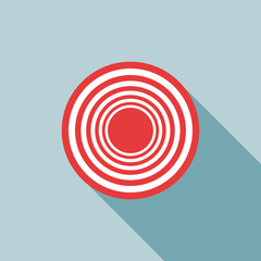 Archery target. Red and white on blue background and shadow.  Ideas for setting goals or working towards goals