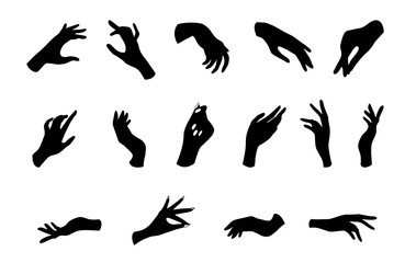 Women hand icons. Elegant female hands of different gestures. Vector Illustration in trendy flat style. EPS10.