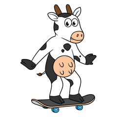 Vector Cow on Skateboard Illustration