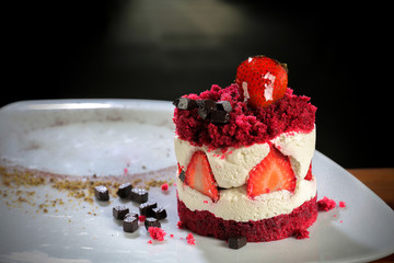 strawberry chocolate cake close up