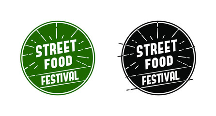 Food street festival logo. Emblem in round. Vector illustration icon.
