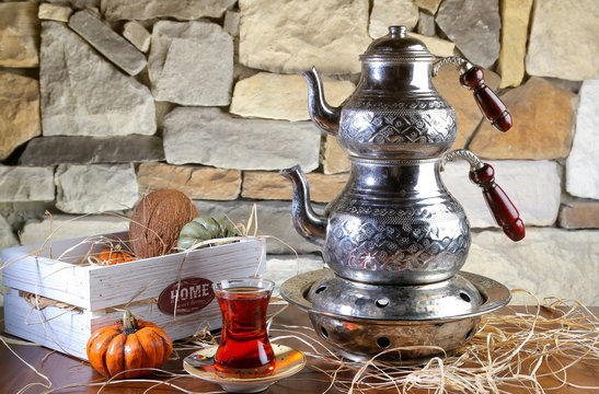 Tea Urn With Glass Of Tea Turkish Style