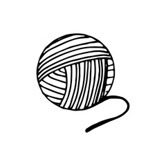 ball of yarn for knitting hand drawn in doodle style. single element for design icon, sticker, poster, card, tattoo. vector, scandinavian, hygge, monochrome hobby, handicraft, cozy home