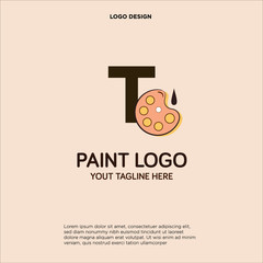 T initial logo design with palette and paint brush