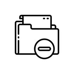 Folder, file, document, paper with minus outline icons. Vector illustration. Editable stroke. Isolated icon suitable for web, infographics, interface and apps.