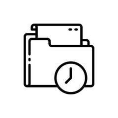 Folder, file, document, paper with clock outline icons. Vector illustration. Editable stroke. Isolated icon suitable for web, infographics, interface and apps.