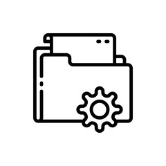 Folder, file, document, paper with gear outline icons. Vector illustration. Editable stroke. Isolated icon suitable for web, infographics, interface and apps.