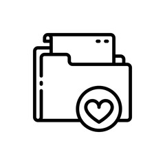 Folder, file, document, paper with heart outline icons. Vector illustration. Editable stroke. Isolated icon suitable for web, infographics, interface and apps.