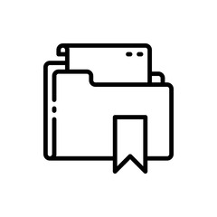 Folder, file, document, paper with bookmark outline icons. Vector illustration. Editable stroke. Isolated icon suitable for web, infographics, interface and apps.