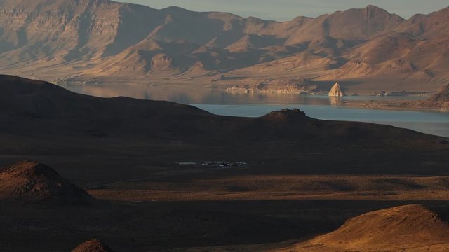 Pan of Pyramid Lake Nevada and High Desert Landscape