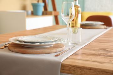 Table set in modern dining room