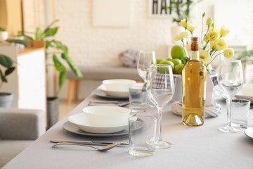 Table set in modern dining room