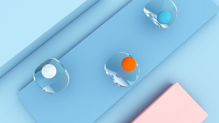 Abstract geometry 3d rendering illustration. Minimalistic banner in pastel color palette. Metaphor of movement, dynamic. Useful for banner, web, placard, background.