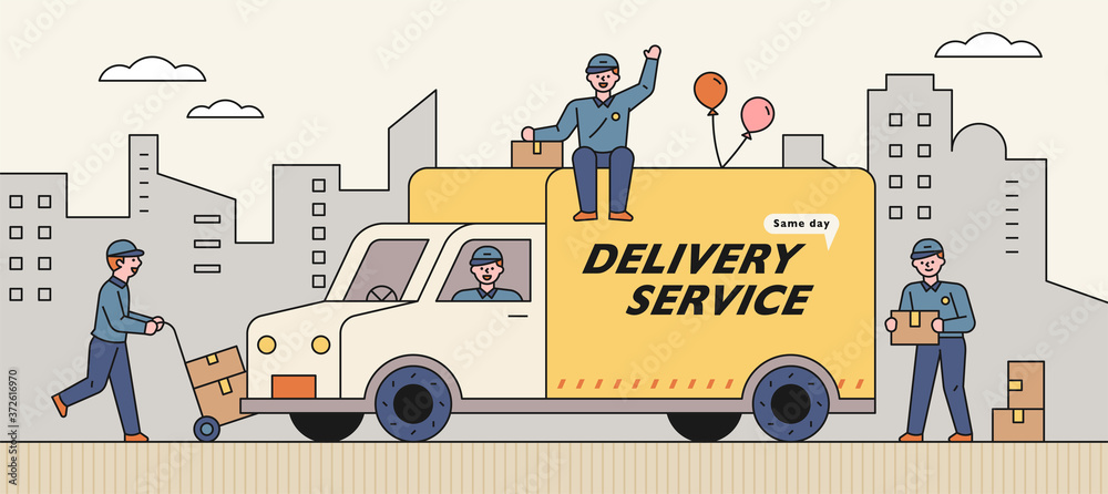 Sticker Delivery trucks and delivery drivers.