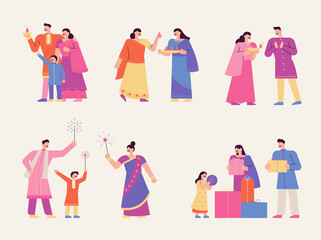 Fototapeta na wymiar Many families and friends enjoy Diwali festival in India.