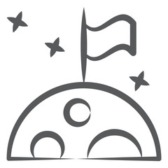 
Flagged planet icon in doodle line design., space mission accomplished concept vector 
