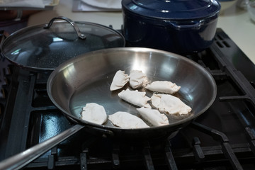 Gyoza dumplings cooking