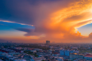 Bangkok morning, cloudy and fog covered. View from the suburbs in Thailand(soft focus).