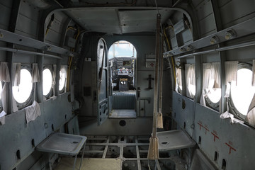 Interior of the cabin of a small abandoned plane
