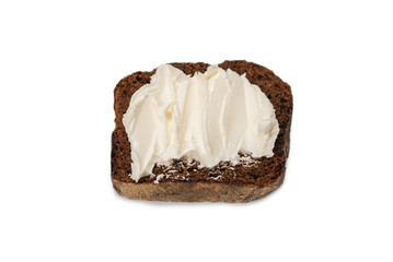 Brown bread and cheese isolated on white background.