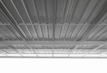 under metal sheet roof corrugated metallic texture surface in new construction.