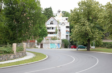 Old abandoned hotel, devastated ruin