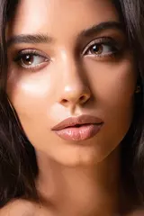 Closeup portrait of a beautiful girl with a natural makeup. Beauty style shot. Clean skin and hair. Close up. © alesgon