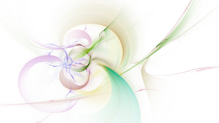Abstract colorful green and violet blurred shapes. Fantasy light background. Digital fractal art. 3d rendering.
