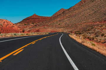 Fototapeta na wymiar American roadtrip. Mohave desert by Route 66 in California Yucca Valley USA.
