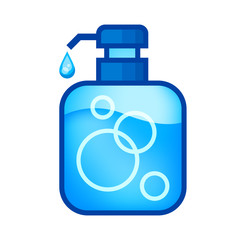 alcohol gel bottle icon blue isolated on white, bottle pump hand wash gel symbol, soap gel bottle icon