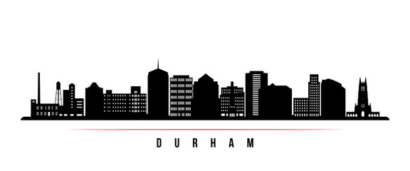 Durham skyline horizontal banner. Black and white silhouette of Durham City, North Carolina. Vector template for your design.
