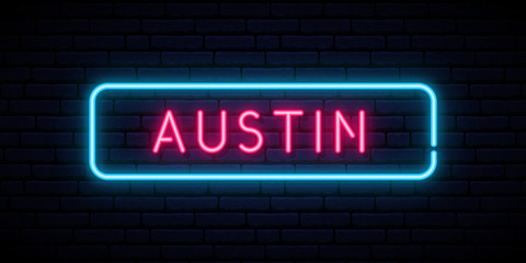 Fototapeta na wymiar Austin neon sign. Bright light signboard. Vector banner.
