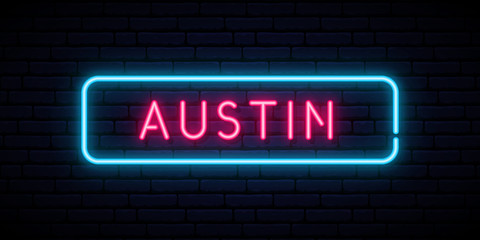 Obraz premium Austin neon sign. Bright light signboard. Vector banner.
