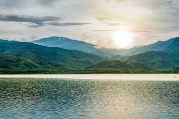 Obraz premium Mountains, clouds, mist,dam,beautiful skies and water bodies in nature give a feeling of relaxation and refreshment.