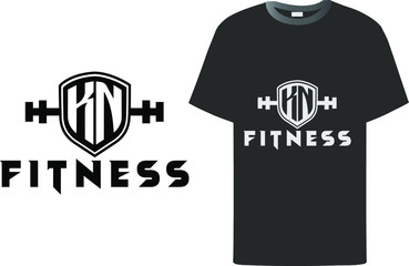 Black and white t-shirt design. with kn letter logo .