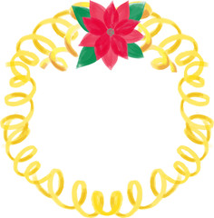 ポインセチアと黄色いリボンの文字スペース手描き風ベクターイラスト