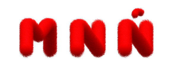 Set of High Quality 3D Shaggy Letter M N Ñ on White Background . Isolated Vector Element