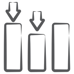 
Down arrow with business recession icon in doodle line style 
