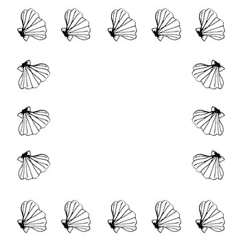 Cornice con conchiglie nere isolata su sfondo bianco