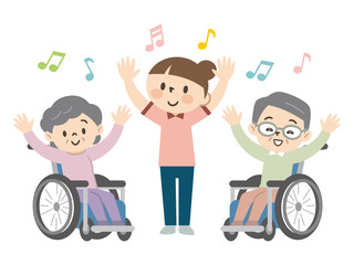 介護施設でレクリエーションを楽しむ高齢者