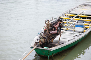 Obraz premium Old but still working long tail boat engines for fishermen.