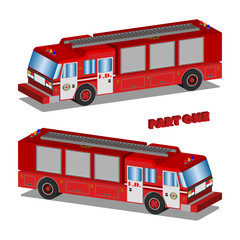 3D ISOMETRY biaxial red fire department car with a staircase Part one