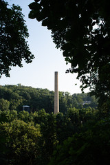 Historical Bancroft mills production industry factory smoke stack located in Wilmington Delaware at alapocas state park 